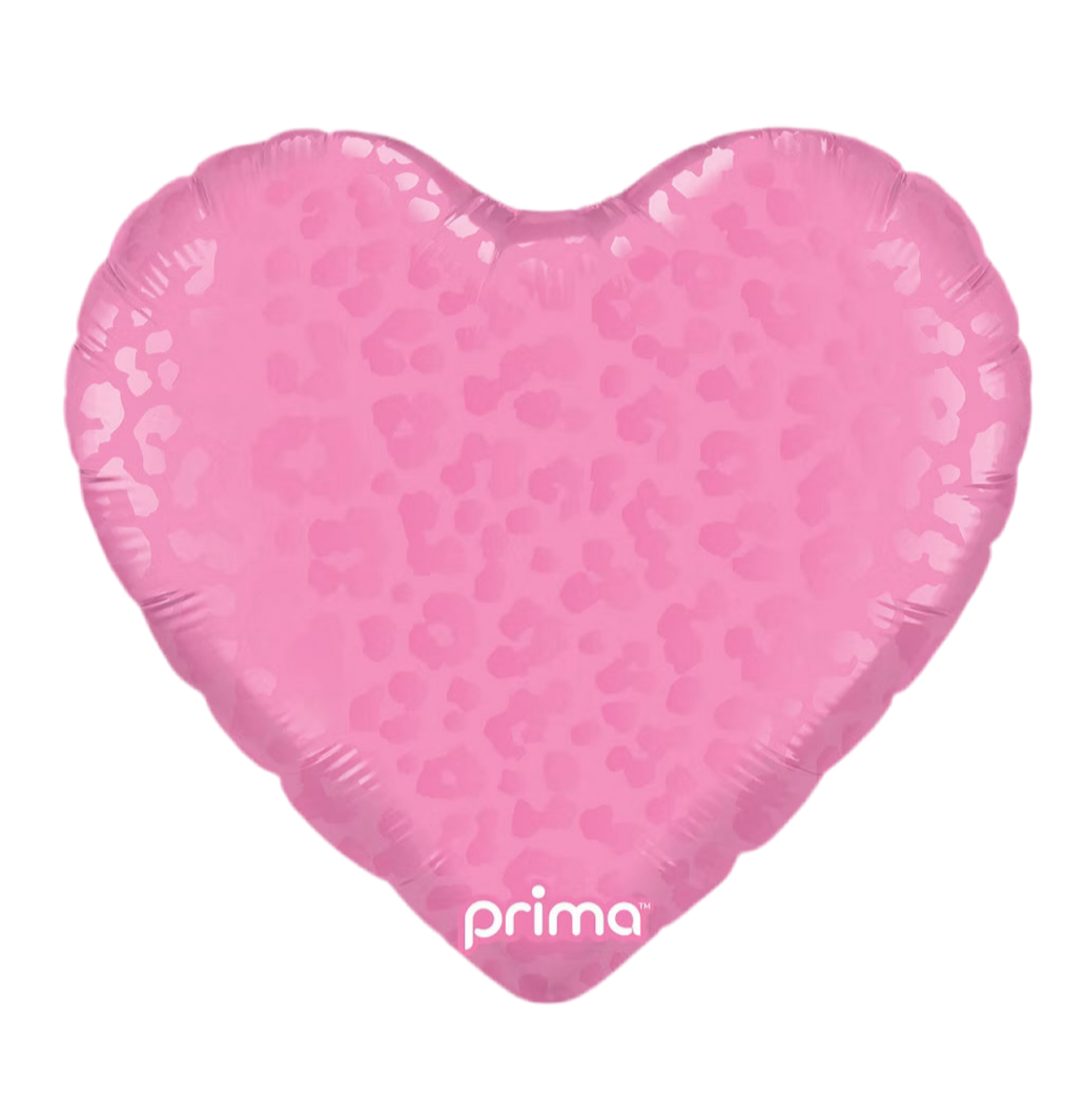 PRIMA 18" Heart Dark Pink Matte & Shiny Leopard Print